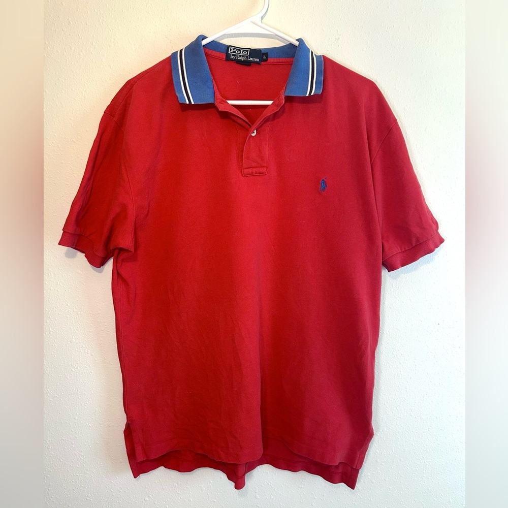 Vintage Polo by Ralph Lauren Red Polo Shirt Men’s Sz L Y2K 90s Blue Collar Golf